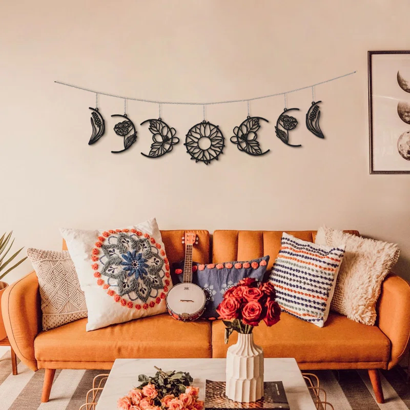 Floral Moon Phases Metal Wall Decor