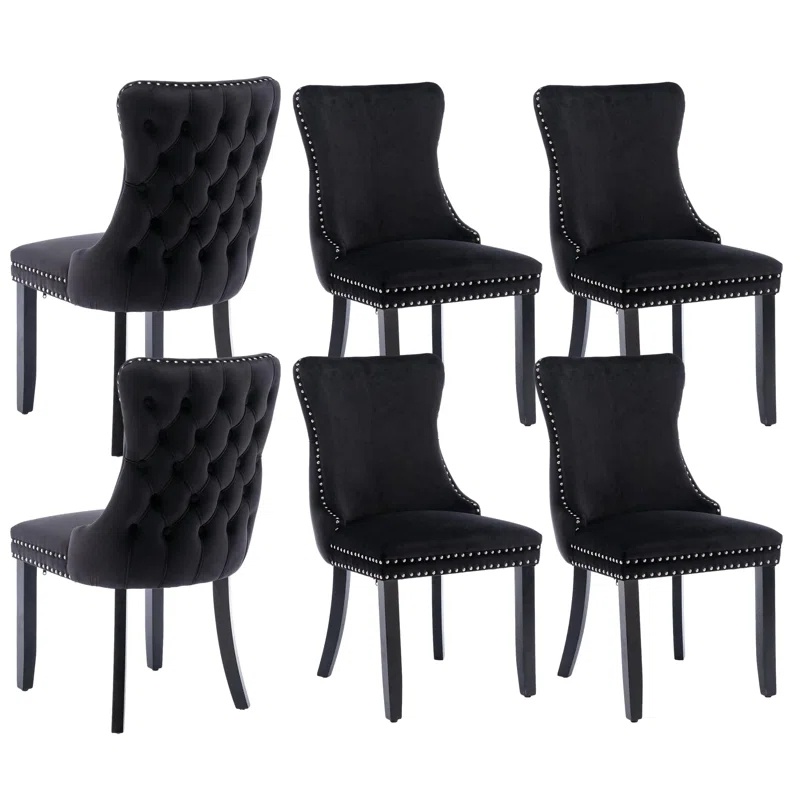 Velvet Upholstered Wing Back Dining Chair (Set of 6)