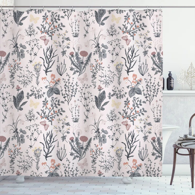 Ambesonne Floral Shower Curtain with Hooks Included