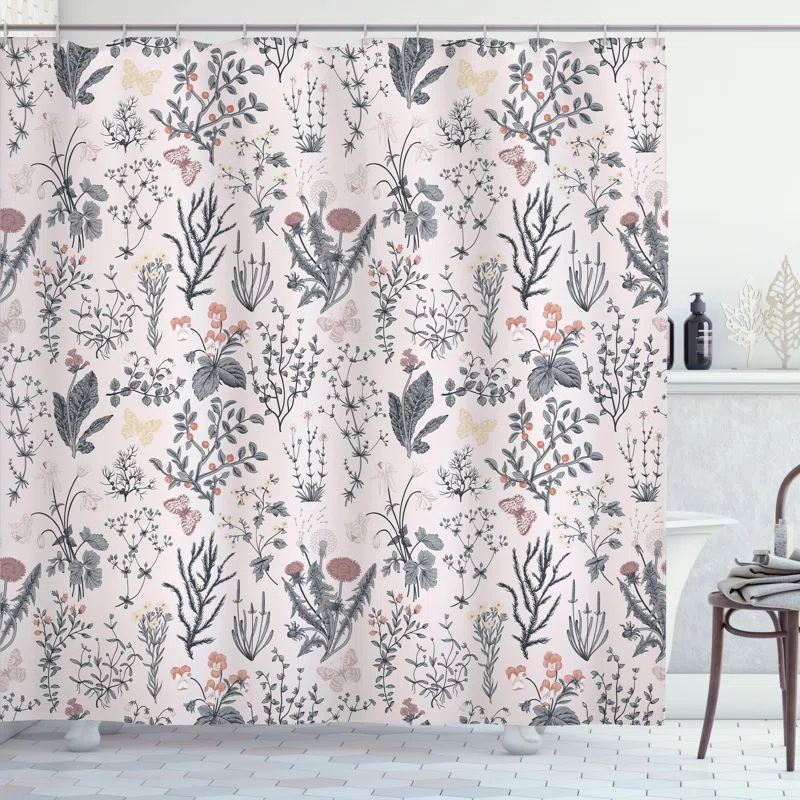 Ambesonne Floral Shower Curtain with Hooks Included