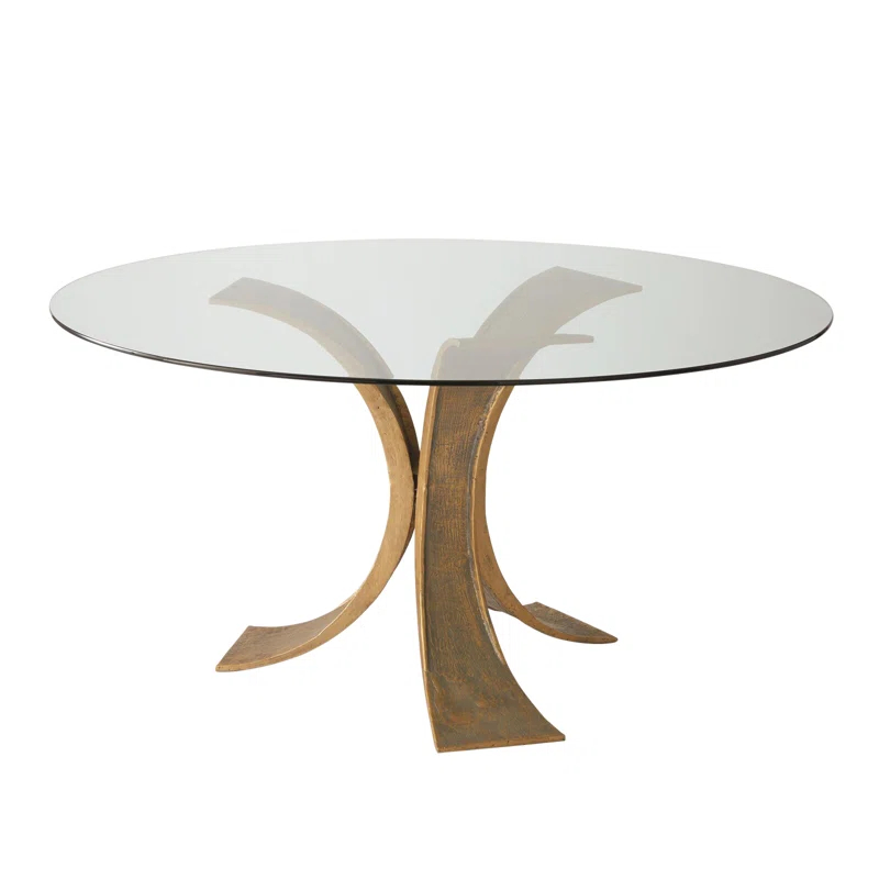 Global Views Lotus Dining Table w/Glass Top-Antique Gold/Bronze