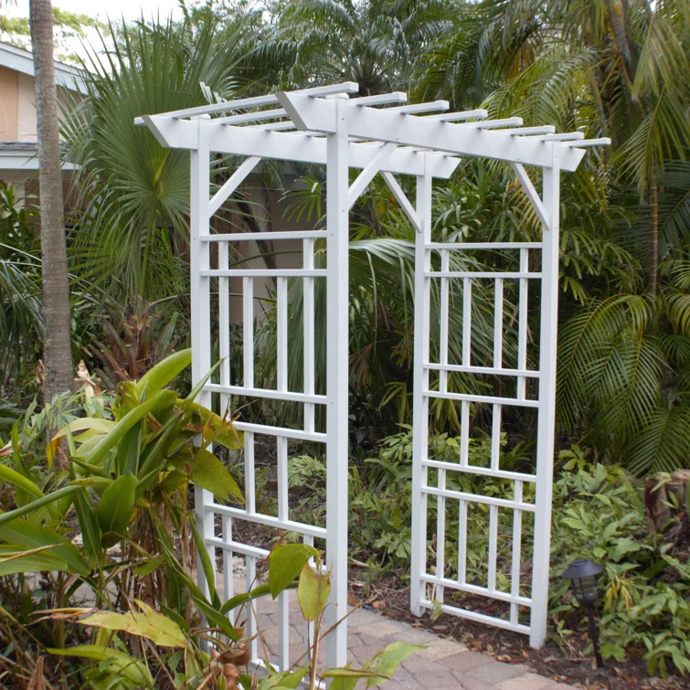 Dura-Trel Inc Dura-Trel Wellington Arbor 72" x 85" Outdoor Garden Arch Lattice Trellis, White