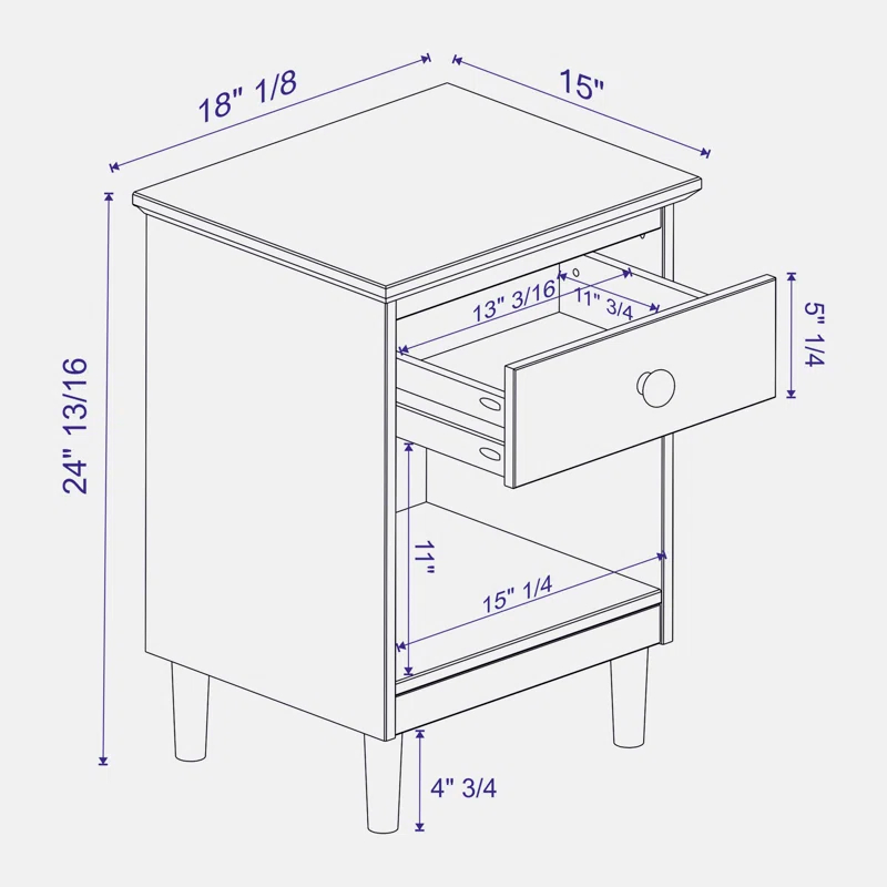 Millwood Pines Classic 1-Drawer Solid Wood Nightstand with Cubby - Caramel