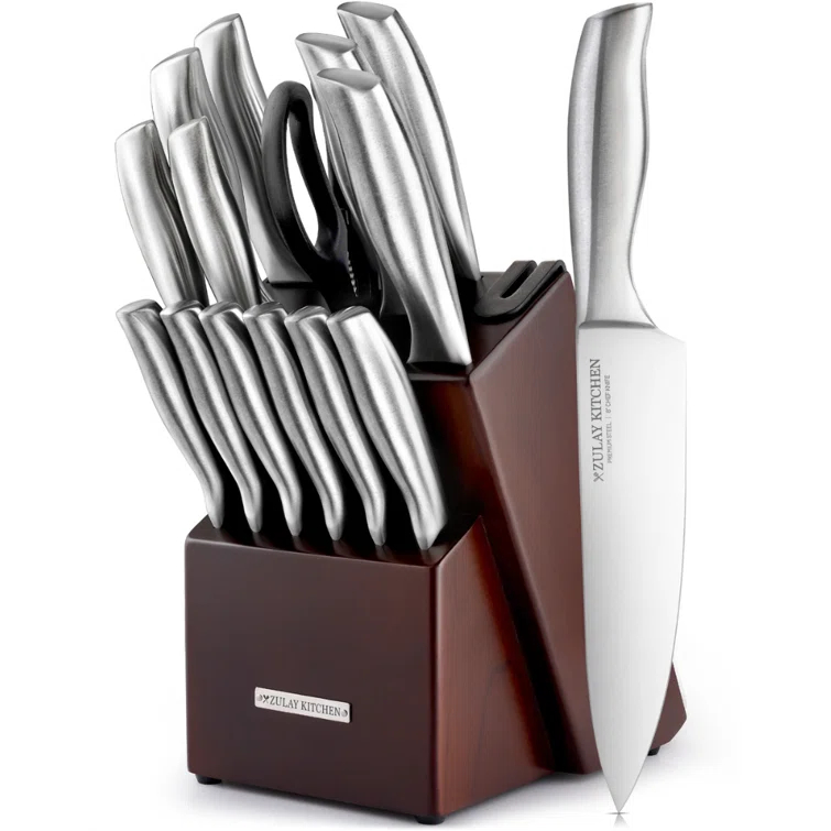 Zulay Kitchen Zulay Kitchen Premium 15-Piece Knife Set with Natural Wood Block and Built-in Sharpener