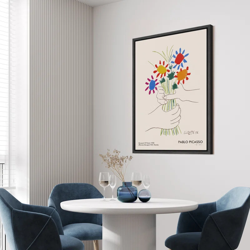 SIGNLEADER Bouquet of Peace (Flower Bouquet With Hands) Pablo Picasso Floral- Framed Canvas Print Wall Art Work