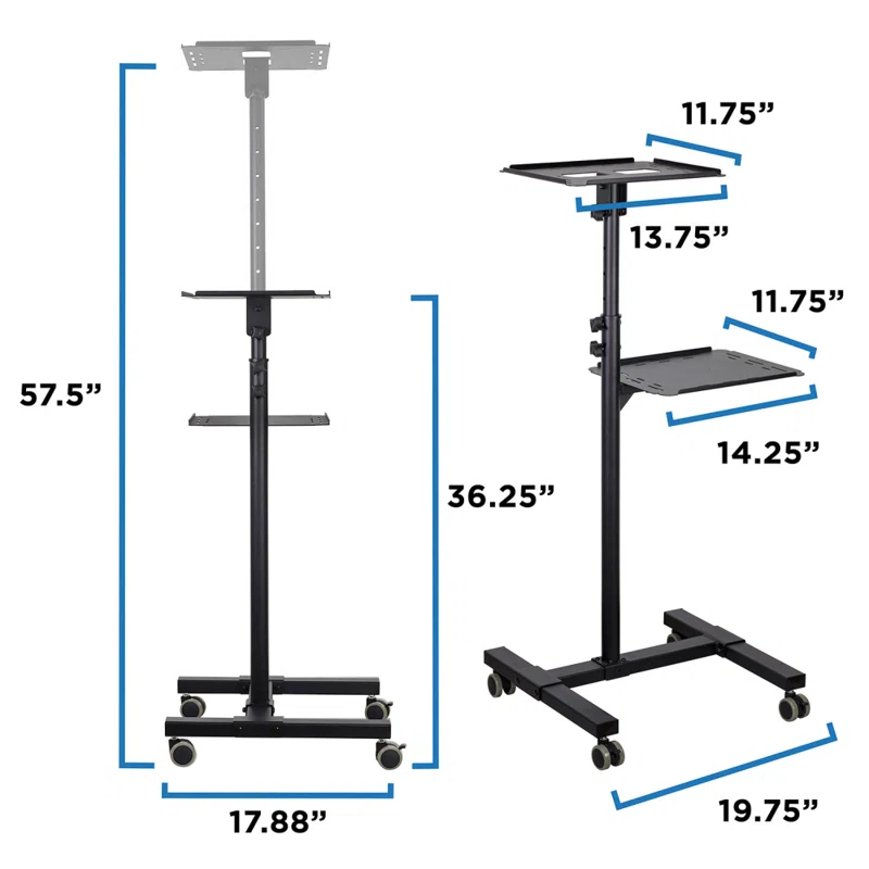 Mount-it Mount-It! Mobile Projector and Laptop Stand with 2 Shelves, Rolling Cart
