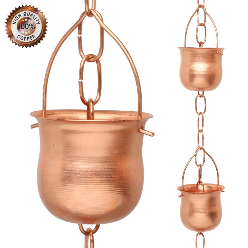 Marrgon Marrgon Copper Rain Chain with Pot Style Cups for Gutter Downspout Replacement