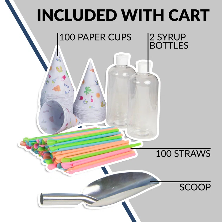 Nostalgia Nostalgia 54-Inch Tall Snow Cone Cart, Makes 72 Icy Treats, Includes Metal Scoop, 2 Syrup Bottles, 100 Paper Cups/Spoons, Storage Compartment, Wheels For Easy Mobility