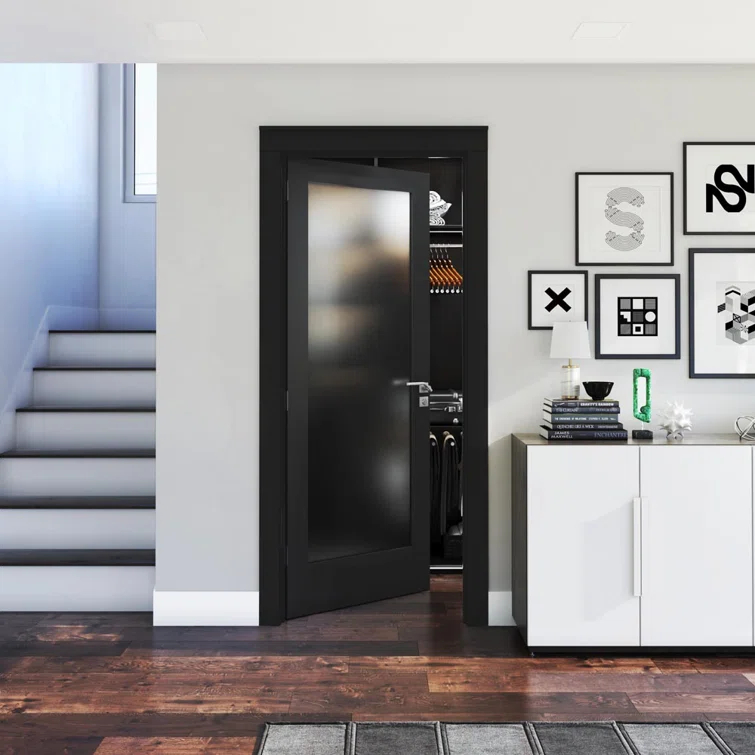 EightDoors Frosted Glass 1-Lite Wood Painted French Doors