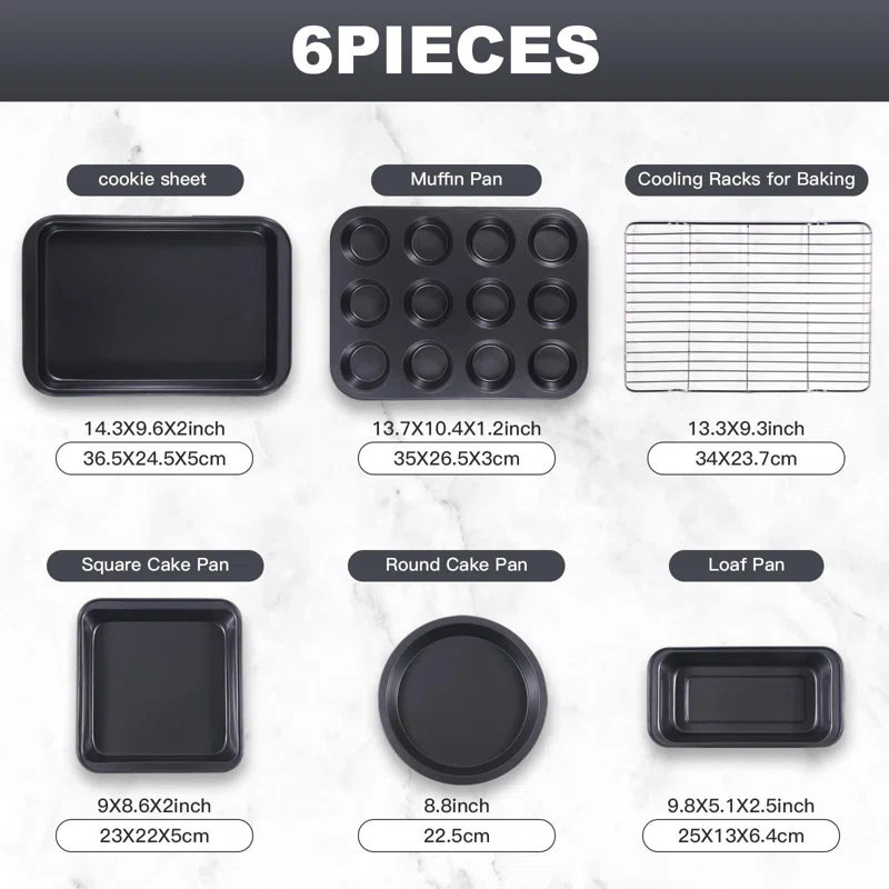 COAHAHA 6-Piece Premium Carbon Steel Baking Set - Versatile For Cakes, Muffins, And More