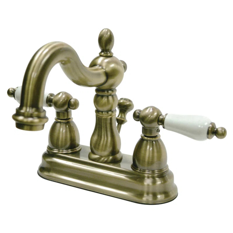 Kingston Brass Heritage Two-Handle 3-Hole Deck Mount 4" Centerset Bathroom Faucet with Plastic Pop-Up