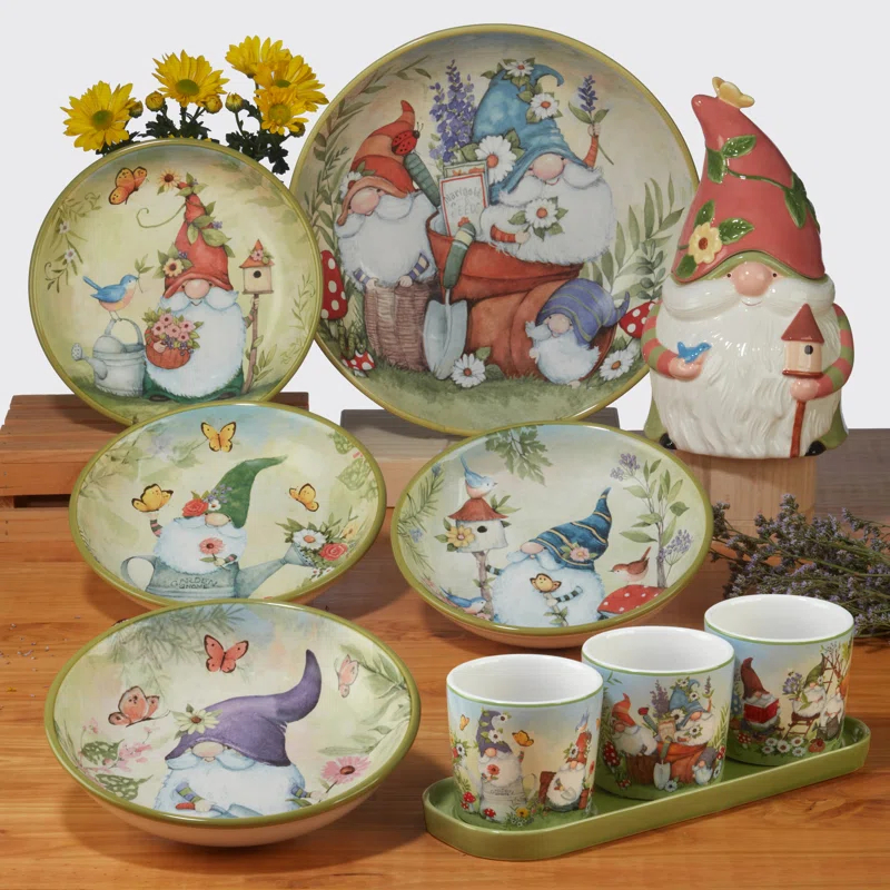 Certified International Garden Gnomes 2Pc Planter Set With Saucer