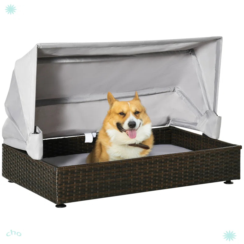 Tucker Murphy Pet™ PawHut Rattan Dog Bed Elevated Pet Sofa  Wicker Cat House for Garden Patio