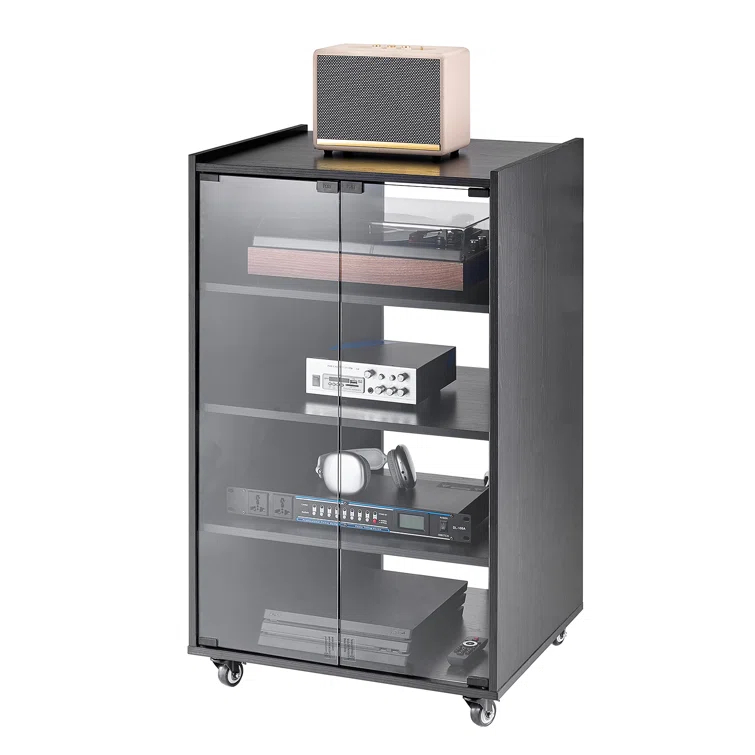 VEVOR 5-Tier AV Media Stand with Wheels, Wooden Audio-Video Media Stand for DVD Players/Cable Boxes/Games Consoles