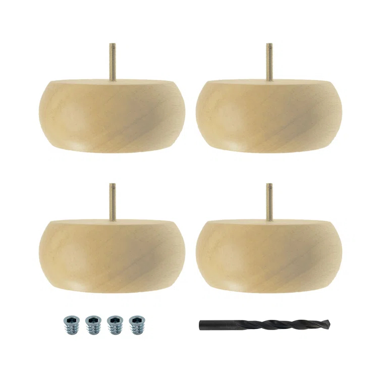 2-1/2in H x 4-1/2in Dia Unfinished Solid Hardwood Bun Foot Leg