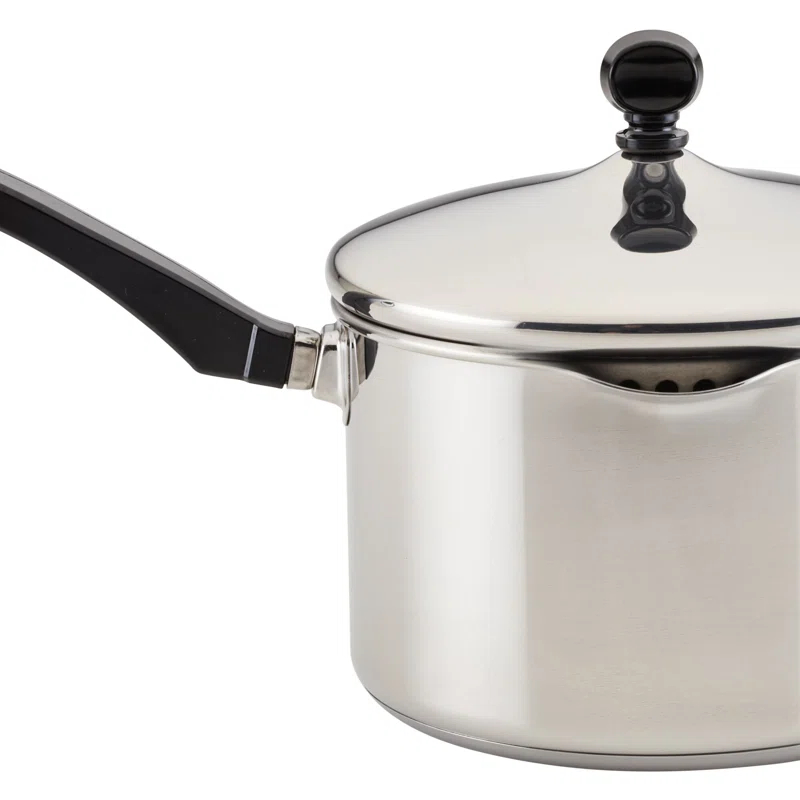 Farberware Classic Stainless Steel Straining Saucepan with Lid, 1-Quart