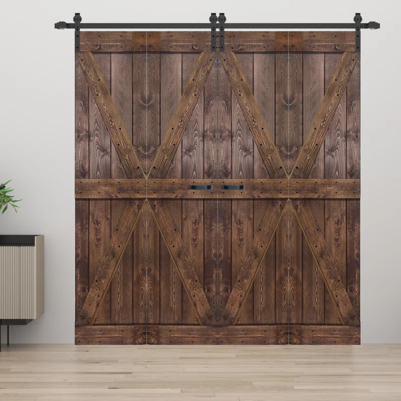 IsLife K Style Finished Solid Wood Bi-Fold Double Barn Door With Hardware Kit -Assembly Needed