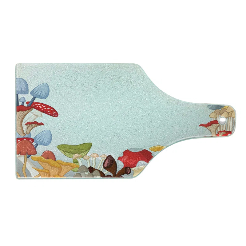 Ambesonne Ambesonne Forest Tempered Glass Cutting Board Wild Mushrooms Cartoon Multicolor