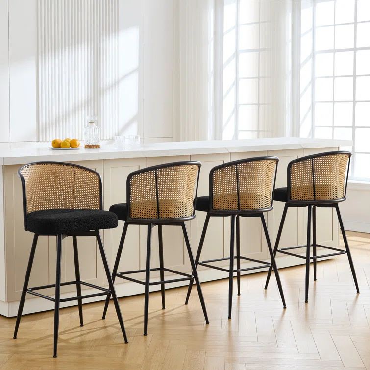 Bay Isle Home™ Cane Back Swivel Upholstered Counter & Bar Stool (Set of 2)