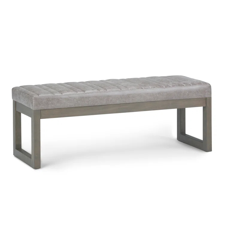 Simpli Home Casey 48"W Distressed Vegan Leather Ottoman Bench with Quilted Vertical Stitching
