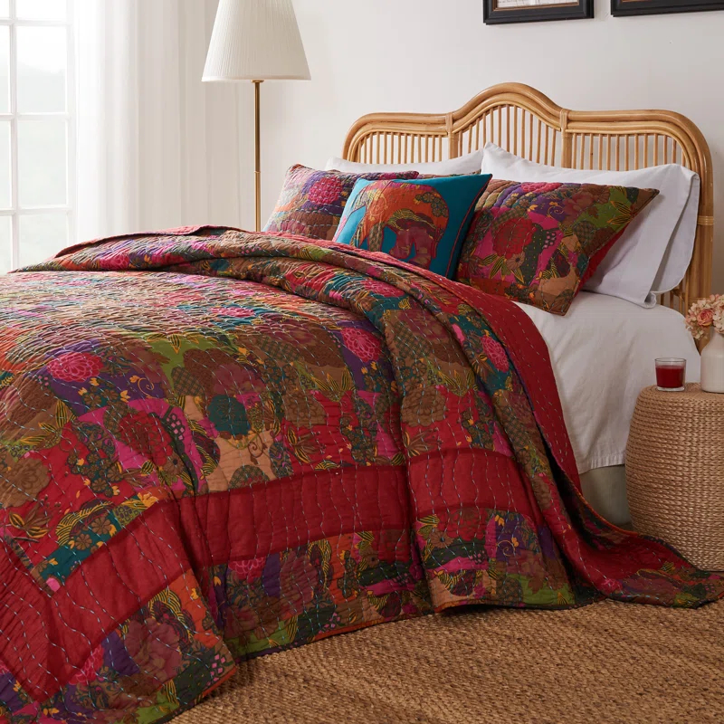 Greenland Home Fashions Jewel Boho Patchwork Print Quilt Set