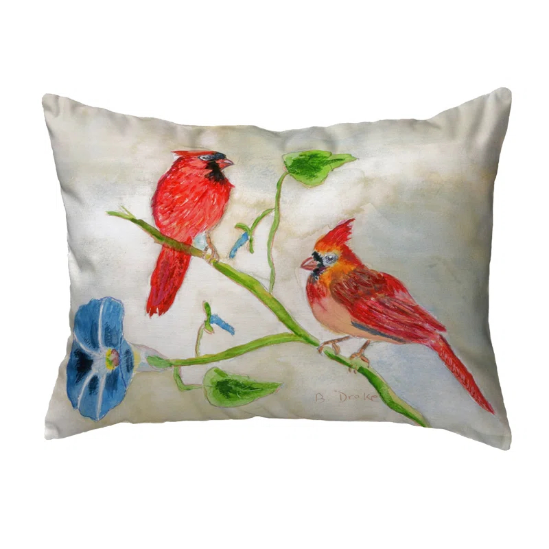 Betsy Drake Interiors Cardinals Indoor/Outdoor Reversible Throw Pillow