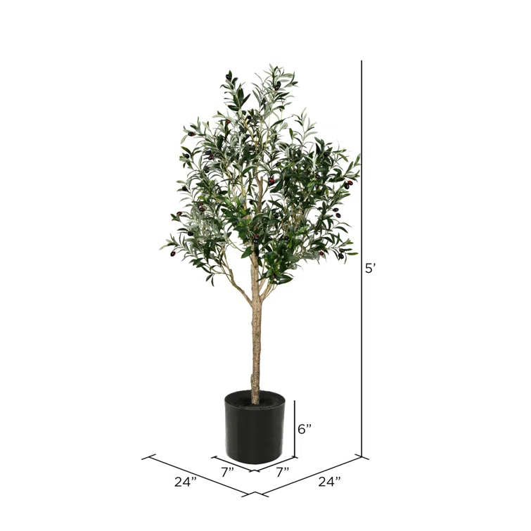Vickerman Artificial Green Olive Tree in Black Planters Pot.