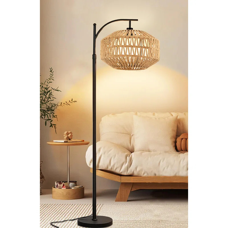 Bay Isle Home™ Boho 72'' Rattan Floor Lamp With 3 Color Temps, 360° Rotatable Modern Farmhouse Design For Bedroom/Living Room/Office