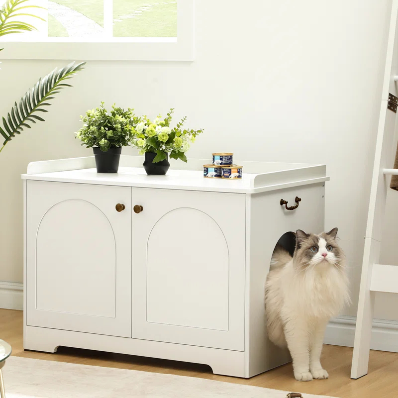 Tucker Murphy Pet™ Bohy Cat Litter Box Enclosure with Handles, Hidden Litter Box Furniture with Removable Partition, Wooden Pet House Side End Table, for Living Room, Bedroom