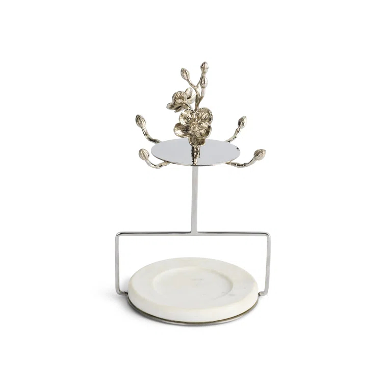 Blue Orchid Porcelain Demitasse Set with Stainless Steel Stand