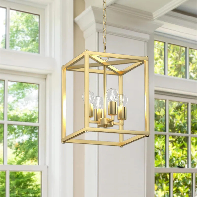 17 Stories Keya 4 - Light Iron Dimmable Lantern Geometric Chandelier
