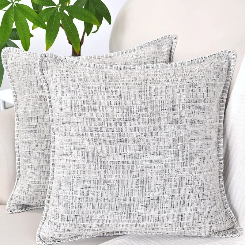 Oveesha Tassel Soft Chenille Throw Pillow Covers With Stitched Edge (Set of 2)