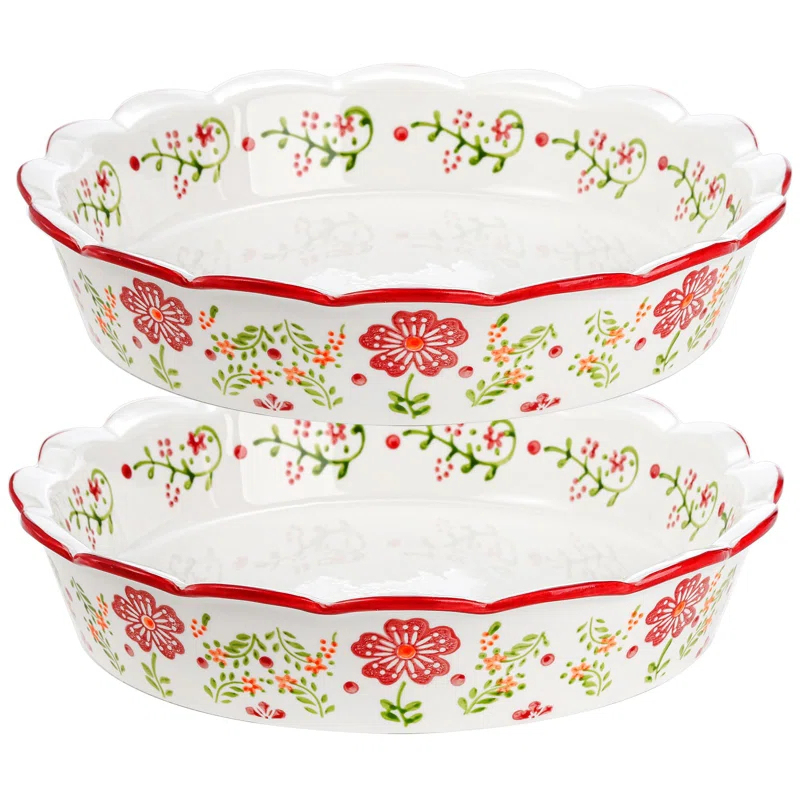 MASTER CRAFT WINDOW AND DOOR 2 Pack Ceramic Pie Plate For Baking With Fluted Rim, 9 Inch Round Pie Dish Colorful Floral Pie Pan Deep Quiche Baking Dish For Dessert, Pies, Quiche, Baking, Dishwasher And Microwave Oven Safe