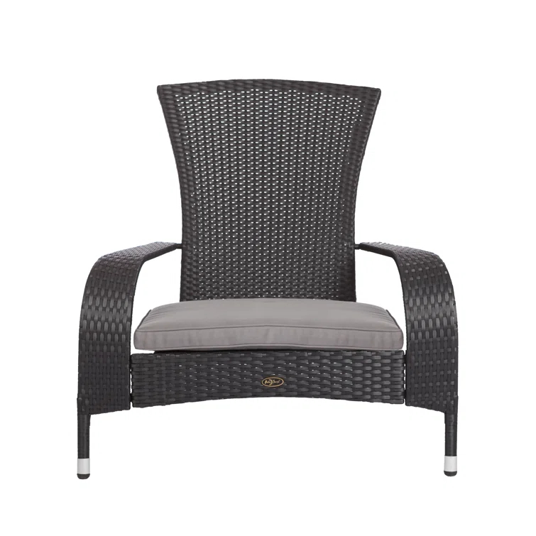 PatioSense Patio Sense Coconino Wicker Chair All Weather Adirondack Style Chair Grey Outdoor Cushion Included - Black