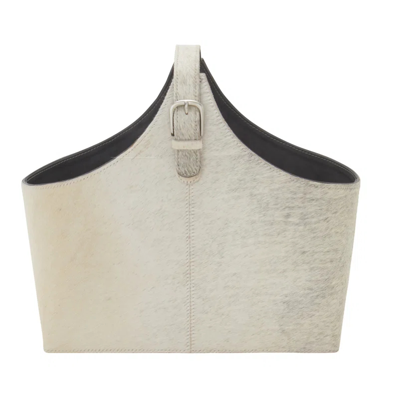 Millwood Pines Sandie Leather Handmade Wood Decorative Magazine Holder with Detail Stitching and Curved Buckle Handles