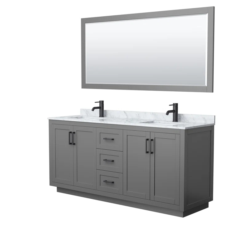 Wyndham Collection Miranda 72" Freestanding Double Bathroom Vanity with Cultured Marble Top with 70" Mirror