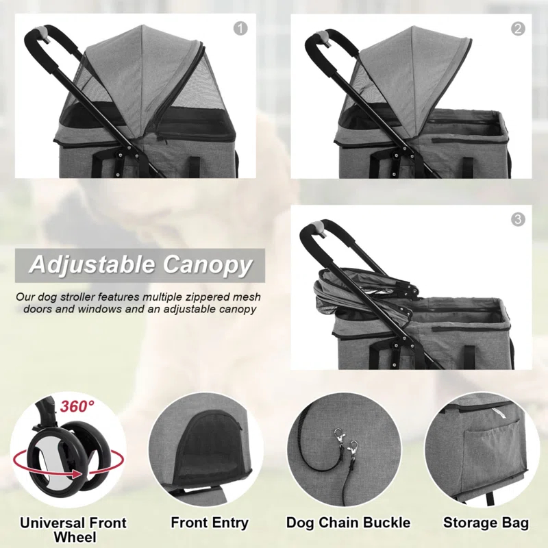 Foldable Pet Stroller with Detachable Carrier
