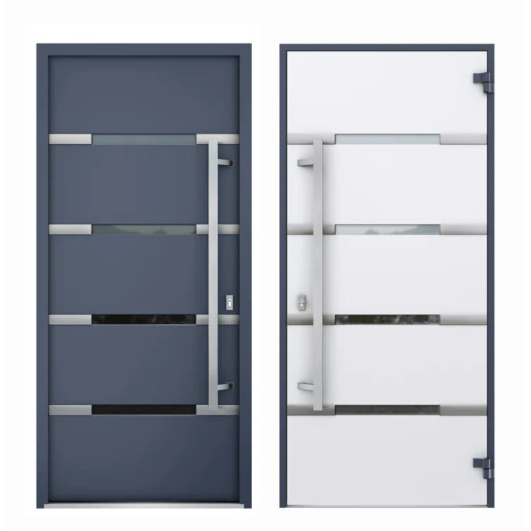 VDomDoors Deux Gray Exterior Metal Prehung Front Entry Doors