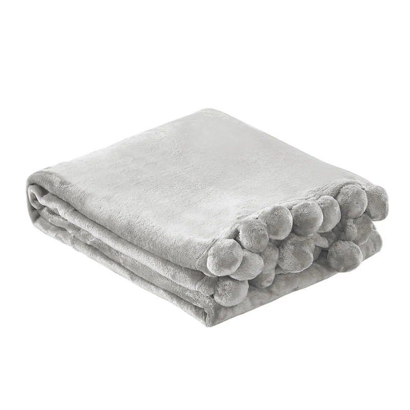 Home Soft Things Flannel Fleece Pom Pom Blanket