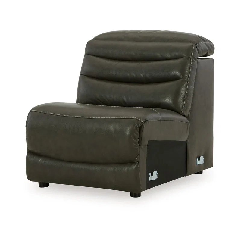 Benjara Winona Modular Armless Accent Chair, Tufted Dark Gray Faux Leather