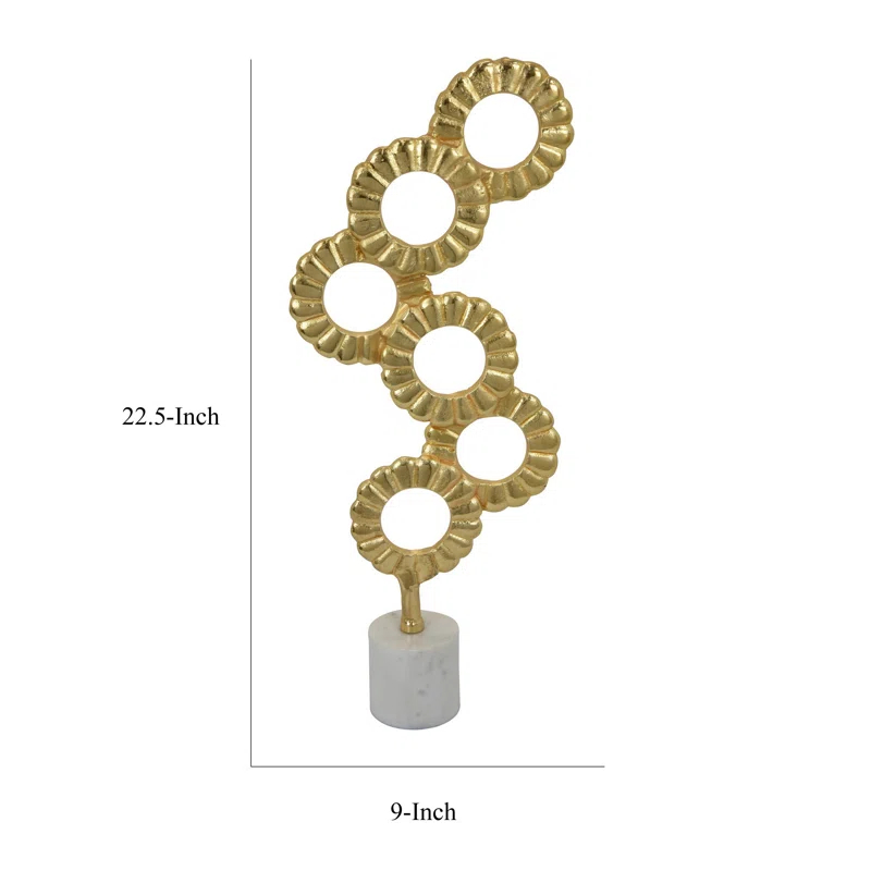23" Gold Metal Round Patterns Tabletop Decor with White Base