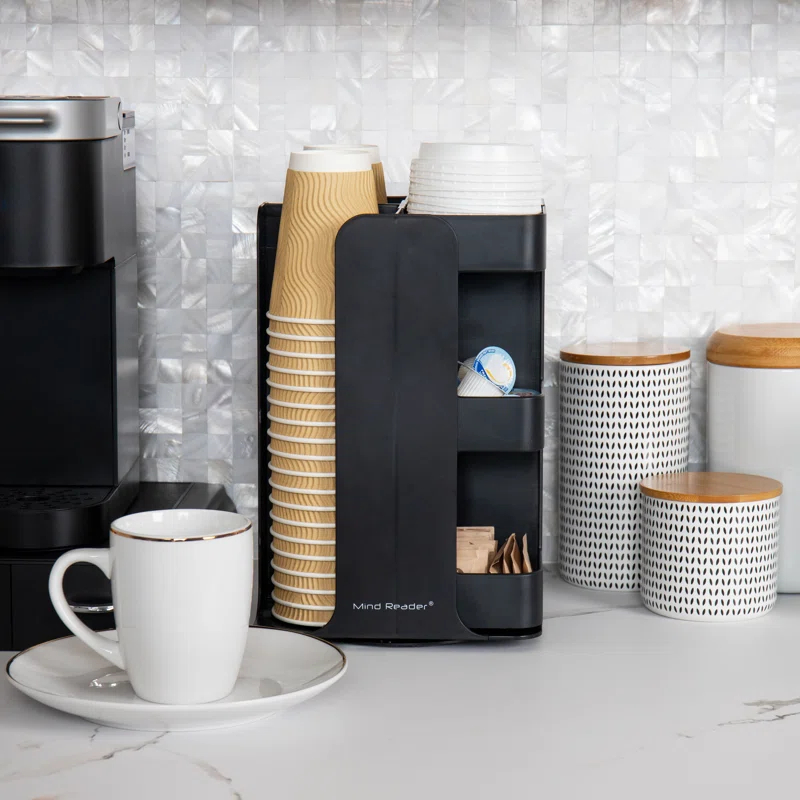 Mind Reader Mind Reader Cup Condiment Carousel, Countertop Organizer, Coffee Bar Accessories, Kitchen, Stirrers, 8"L x 8"W x 12"H