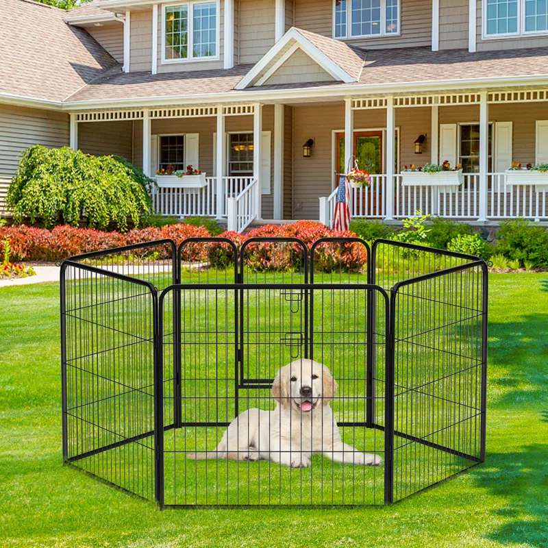 FDW Dog Playpen Indoor 2 Panels Dog Pen For Medium And Large Dogs, Exercise Pen Pet Dog Fence With Doors Pet Puppy Playpen For RV Camping Yard, Black