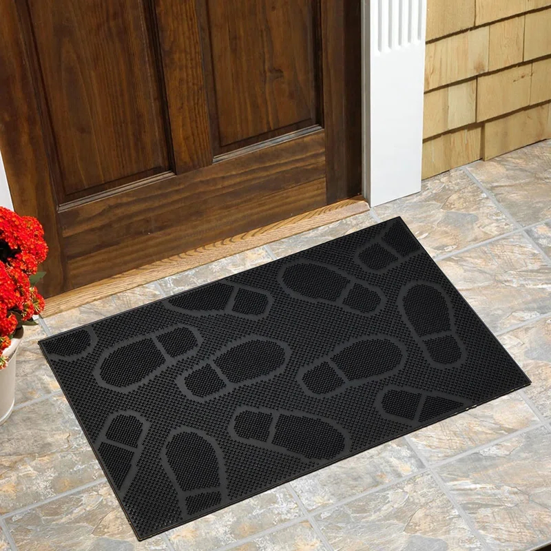 Evideco Outdoor Mat Front Rubber Shoeprint 30 in. x 18 in. Non-Slip Outdoor Door Mat
