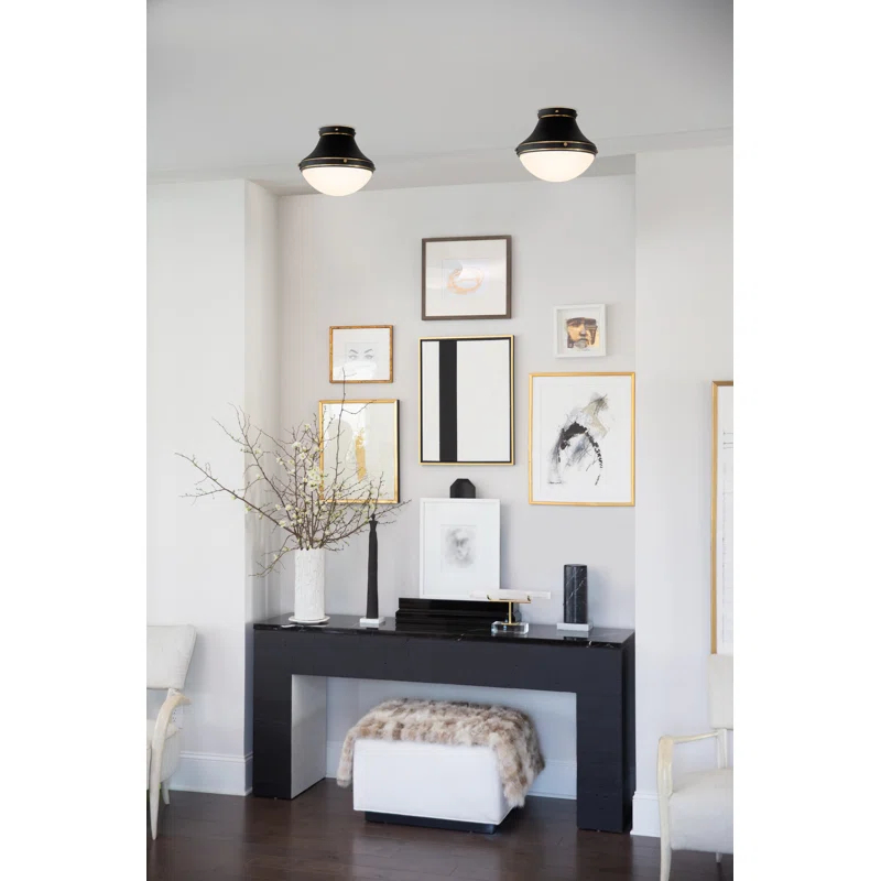 Hinkley Hinkley Oliver 15.75" 3-Light Shallow Flush Mount Ceiling Light w/ Etched Opal Glass