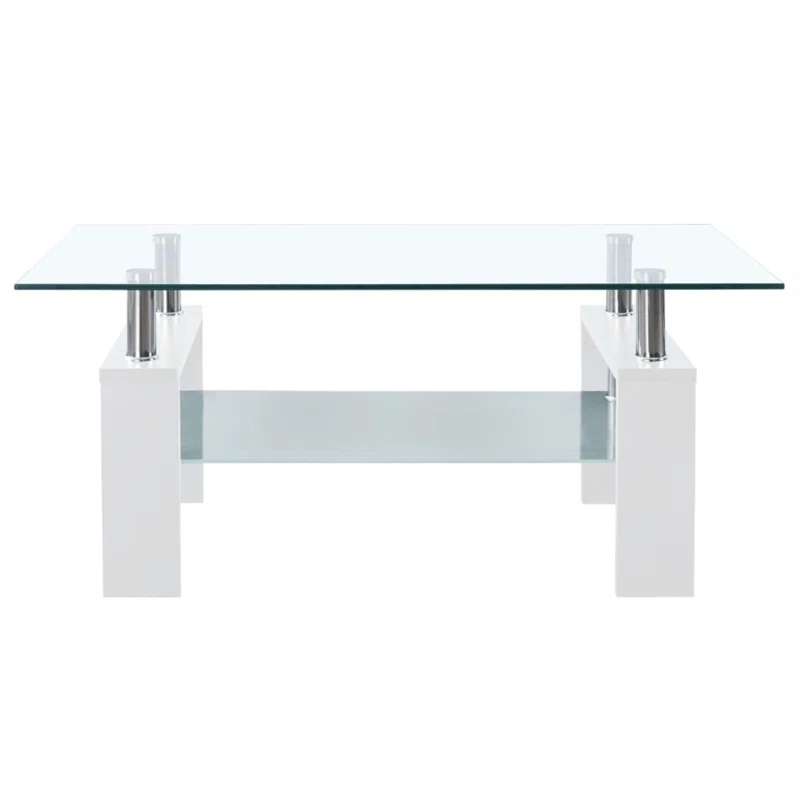 Orren Ellis Paizleigh vidaXL Coffee Table, Tempered Glass Top, Center Table, 37.4''x21.7''x15.7''