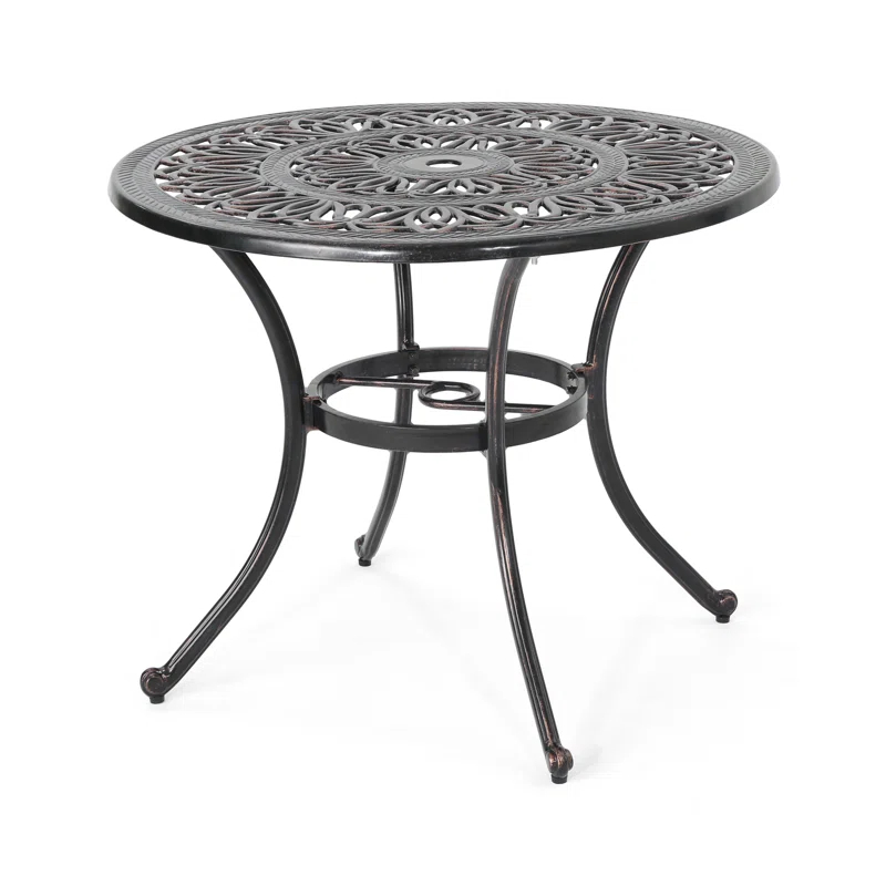 Fleur De Lis Living Outdoor Round Cast Aluminum Dining Table, Shiny Copper | Wayfair