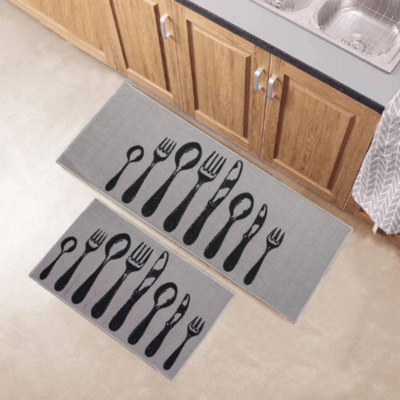 Evideco Comfort Chef Kitchen Runner Mats, Cutlery Design, Low-Profile, Universal Fit, 32"/48"L x 20"W (Set of 2)