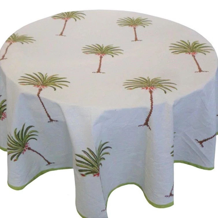Decor Mantra Coastal Palm Tree Green Round Tablecloth
