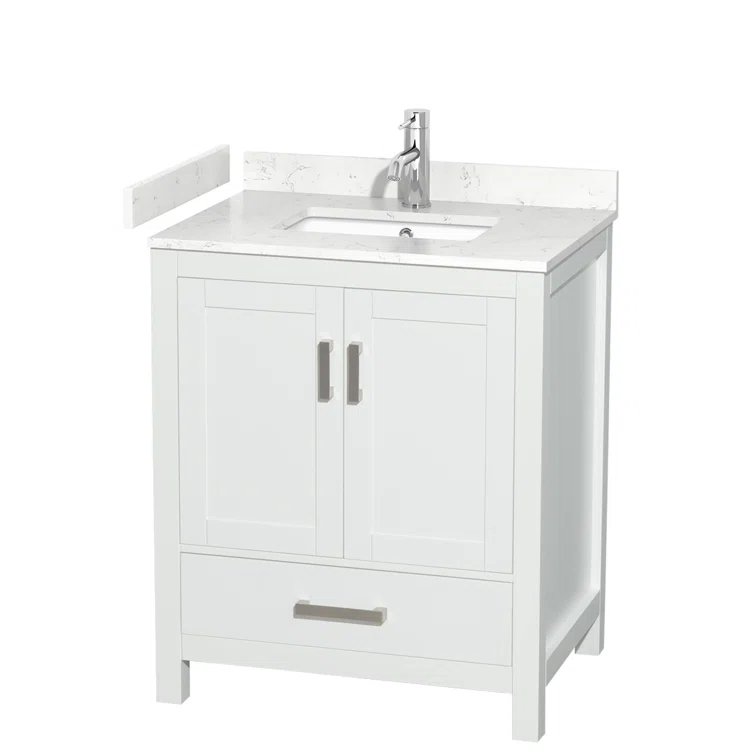 Wyndham Collection Sheffield 30" Freestanding Single Bathroom Vanity with Cultured Marble Top